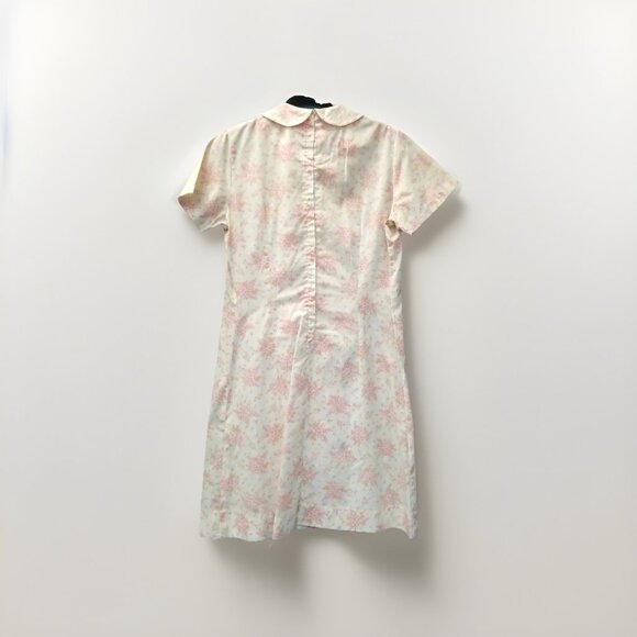 Lady Bird Pink Floral Vtg Zip Up Short Sleeve Shift Dress 1960s 1970s Feminine - Picture 2 of 11